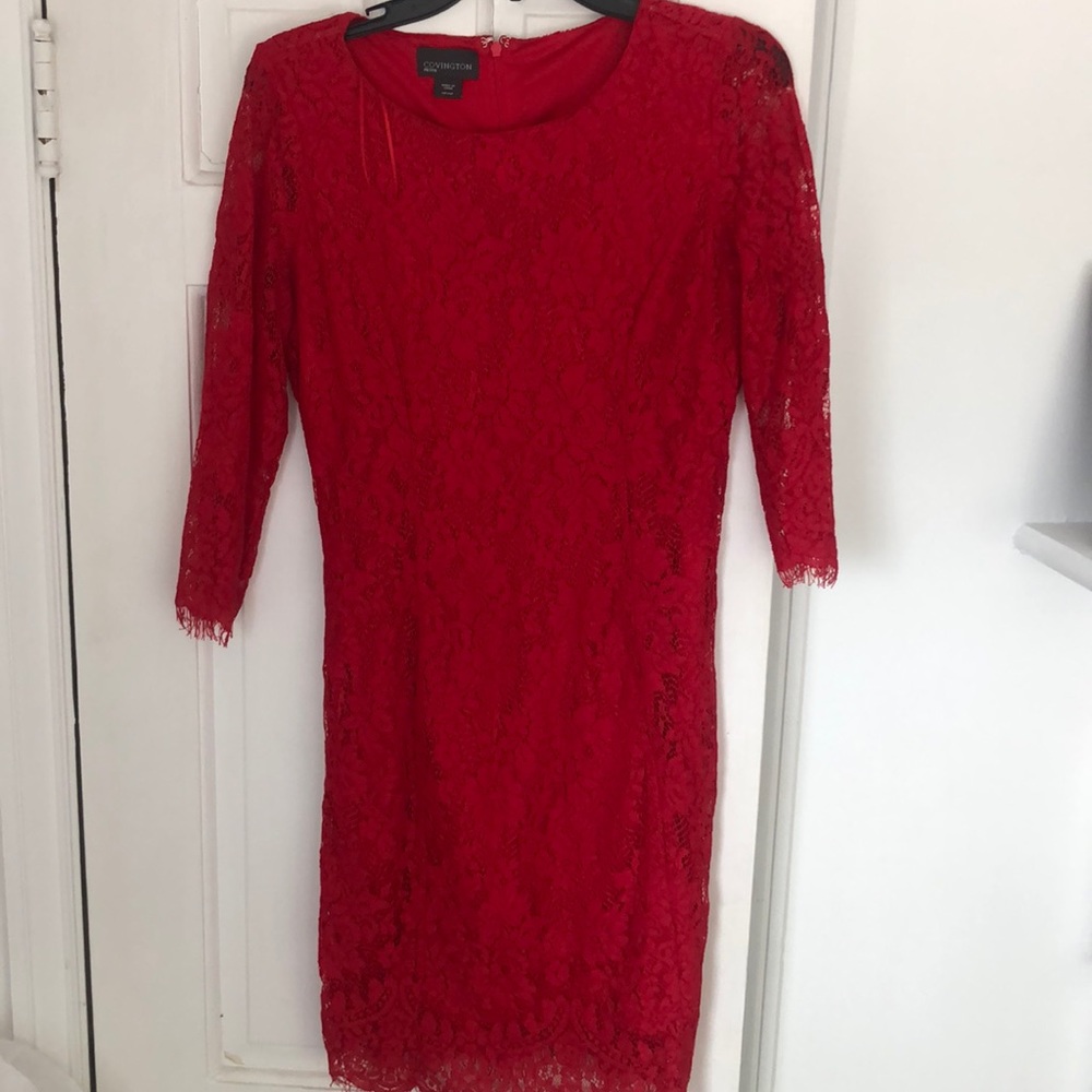 Red lace dress see-through sleeves